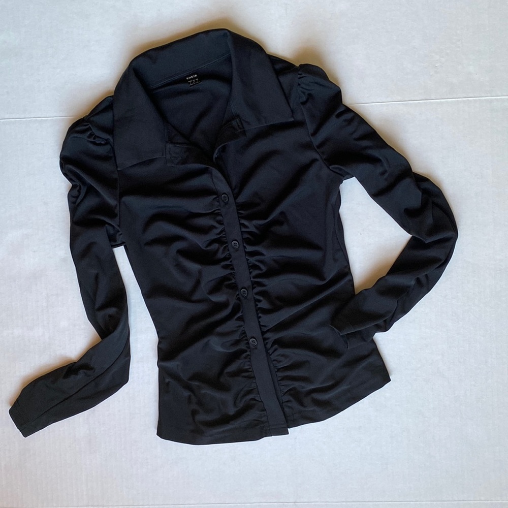 Shein NWOT Women’s Ruched Black Blouse Size S